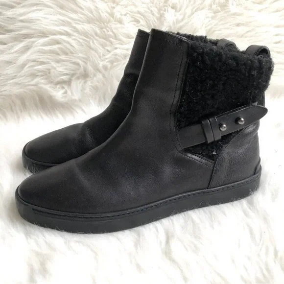 Rag & Bone Farling Black Leather Shearling Booties - Picture 3 of 9